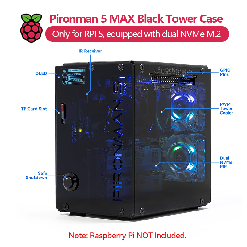 Pironman 5 MAX, czarna obudowa – Argon One V3 M.2 Nvme Case recenzja i cena